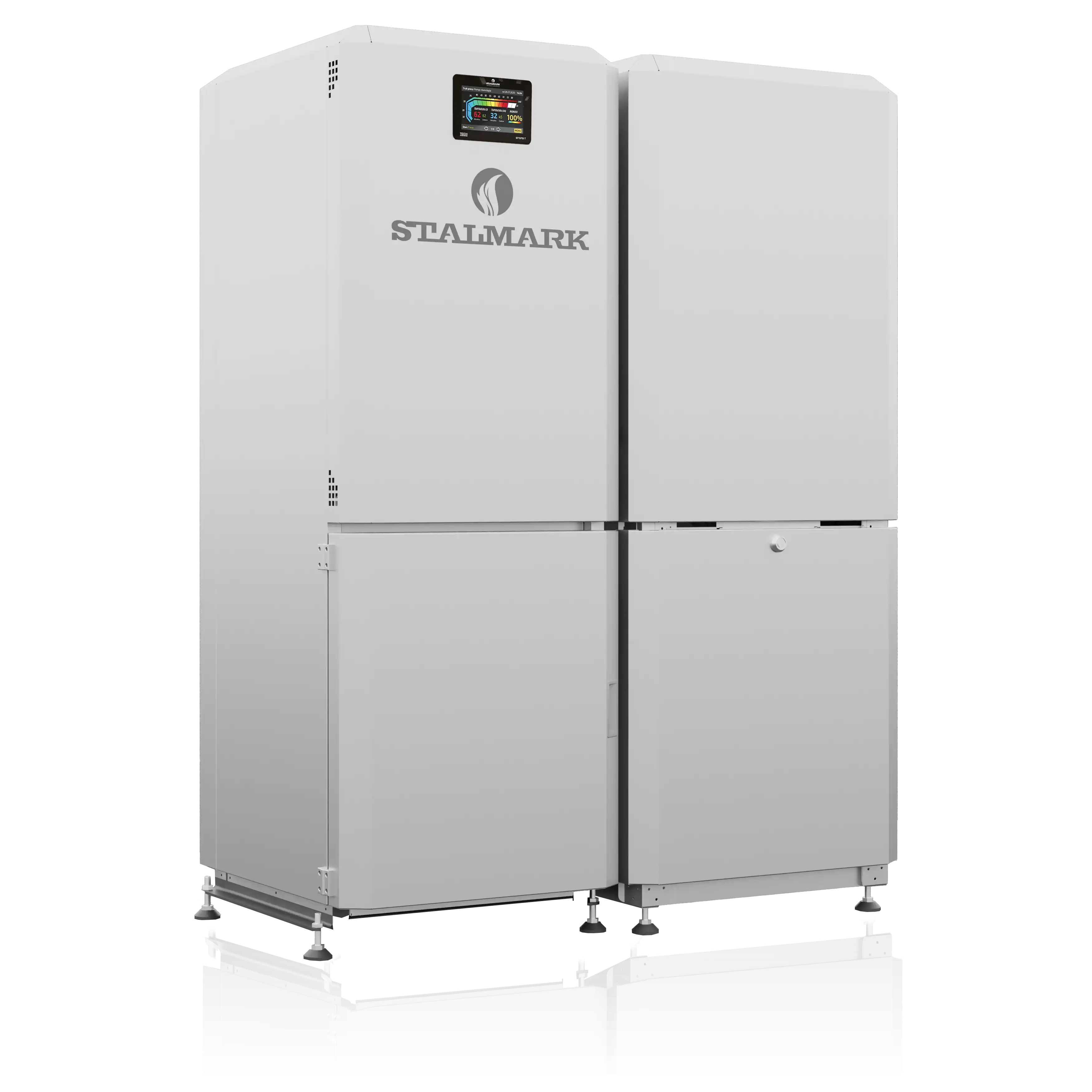 prawy przód kocioł 5 klasy na pellet Stalmark Eko Silver III z automatycznym czyszczeniem i rozpalaniem - wygodna alternatywa dla pieca